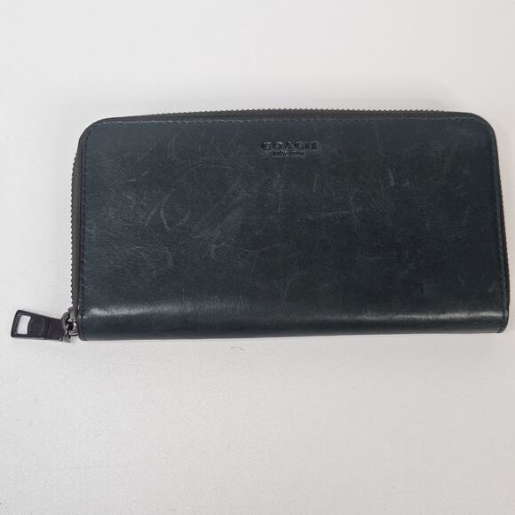 Vintage Coach Dark Green Leather Accordion Zip Around Wallet Gold Zipper - Picture 5 of 11